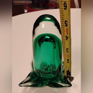 VTG EMERALD GREEN Handblown Art Glass Hollow TUBE SHAPED FLOWER Paperweight